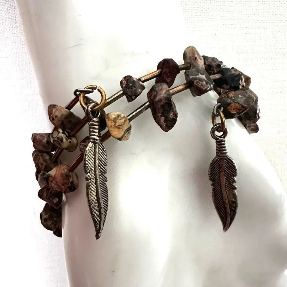 Leopard skin Jasper wrap around leaf charm bracelet